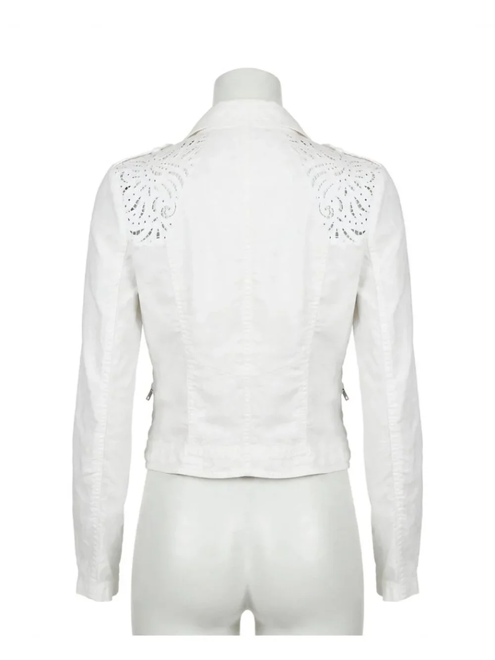 INC International Concepts White Moto Jacket - Eyelet Crochet Lace Shoulders